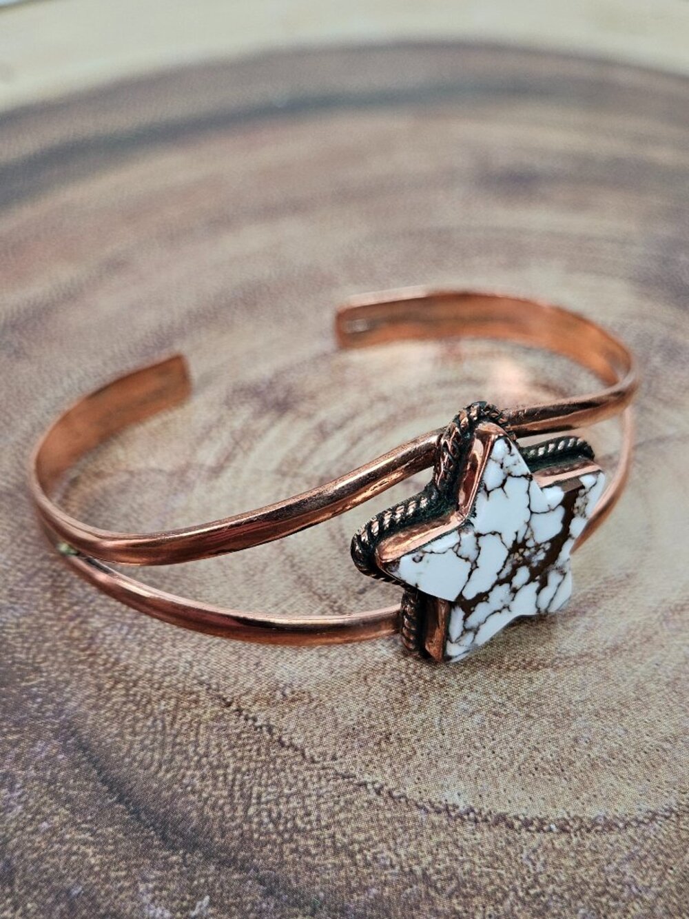 Copper Wild Horse Jasper Star Stone Double Band Cuff 6.5"-7.5"